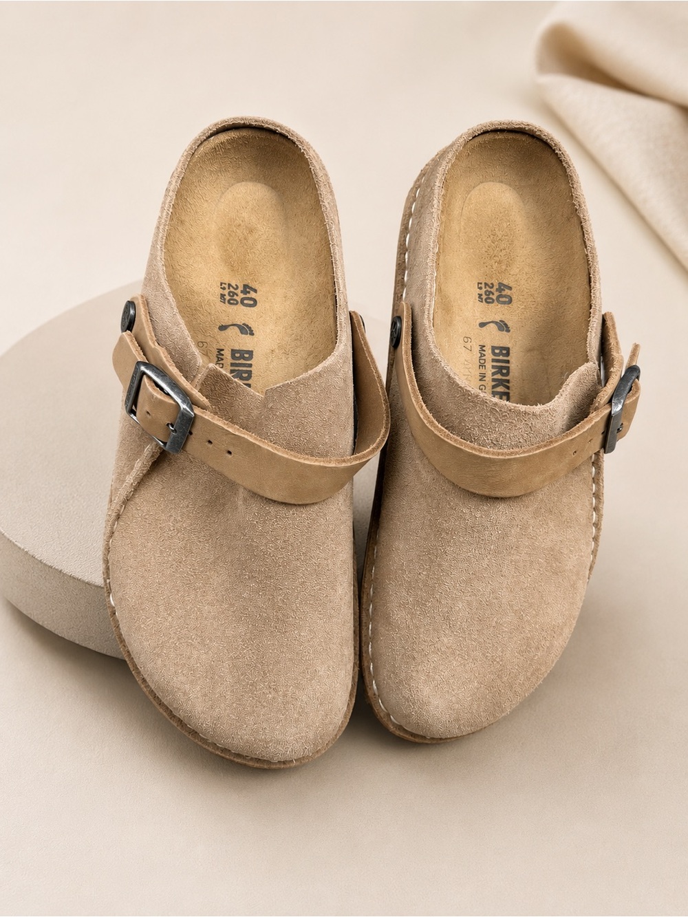 Birkenstock Suede Boston Clog in Beige-Tan